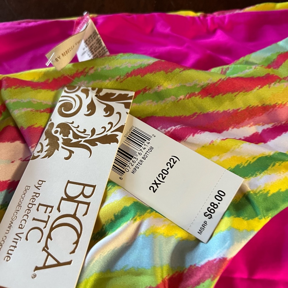 BECCA Bright Pink & Multicolor Striped Swim Bottom